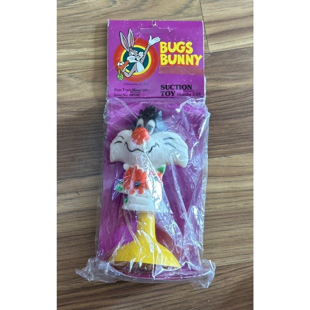 Sylvester Suction Baby Toy Bugs Bunny Looney Tunes Bath Rattle Vintage Toy 1977